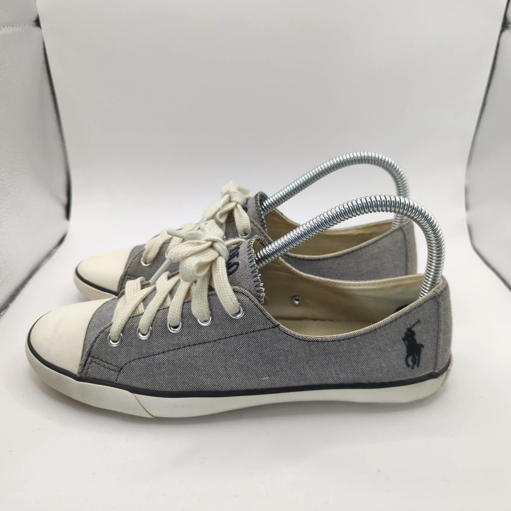 Polo Ralph Lauren Parnell Shoes Womens Size 7.5 Gray Canvas Low‎ Top Casual - Picture 2 of 10